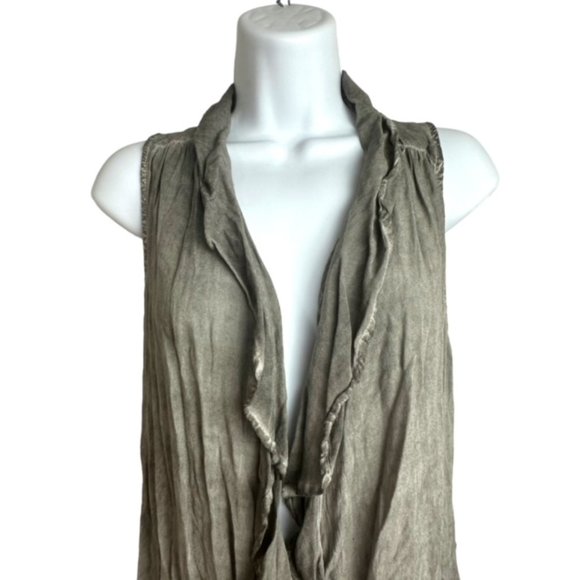 Entro Acid Distressed Gray Ruffle Long Open Cardigan Vest Size Small S Sm - Picture 2 of 6